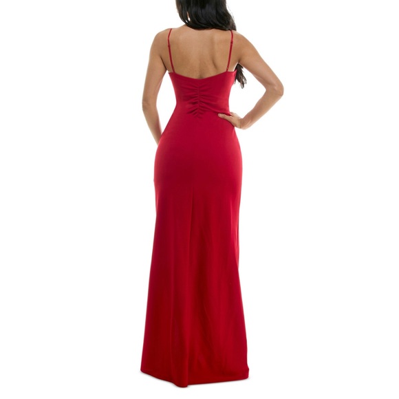 Red Front Slit Junior Gown Dress - Picture 2 of 7